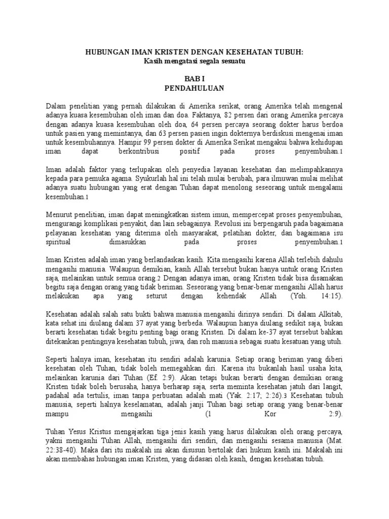 Hubungan Iman Kristen Dengan Kesehatan Tubuh | PDF