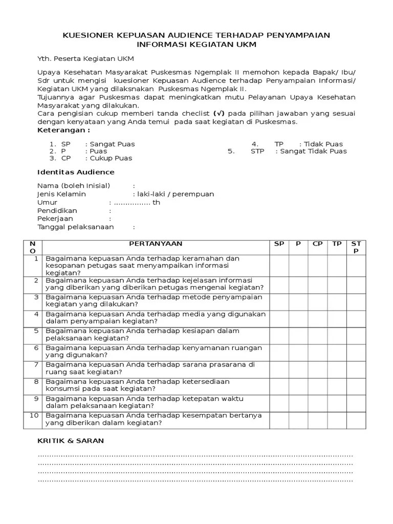 Kuesioner Kepuasan Audience Penyululuhan Kesehatan Masyarakat | PDF