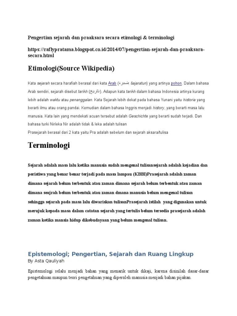 Pengertian Sejarah Dan Praaksara Secara Etimologi | PDF