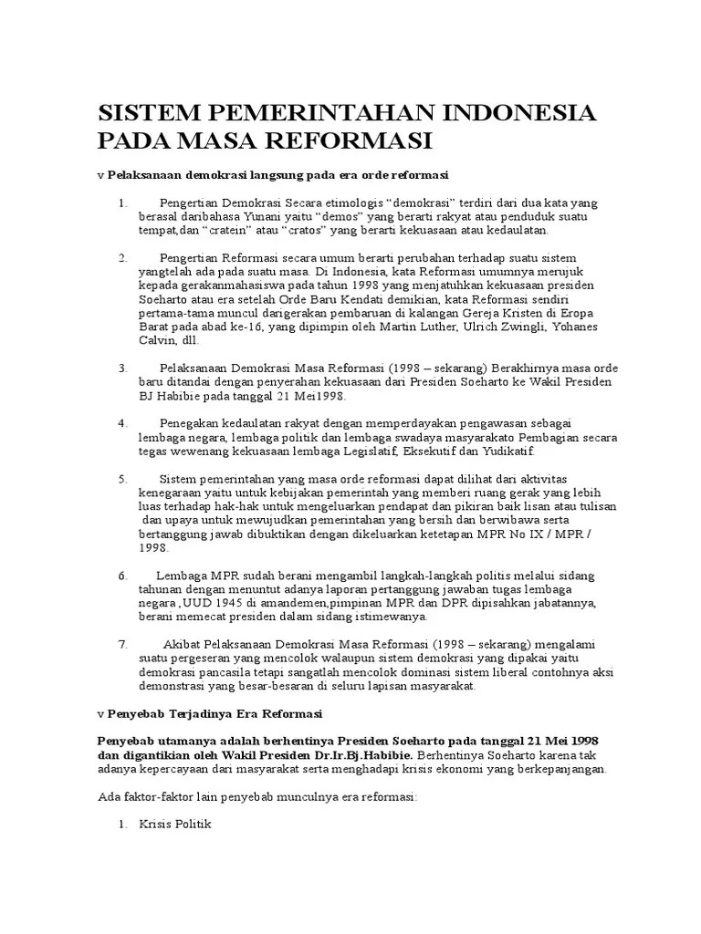 Sistem Pemerintahan Indonesia Pada Masa Reformasi | PDF