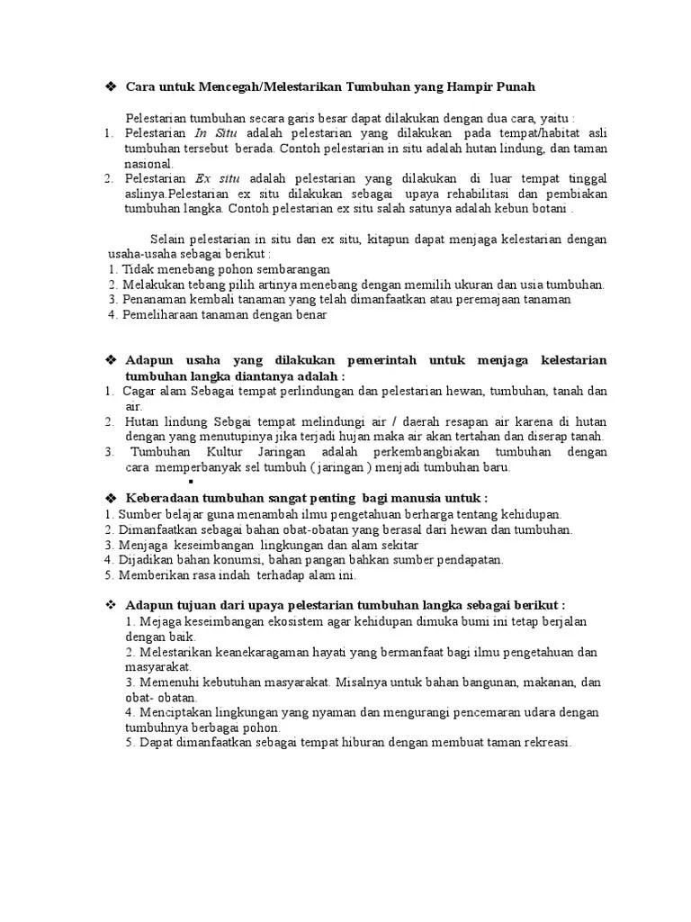 Tujuan Pemerintah Melakukan Pelestarian Hewan Dan Tumbuhan Langka Adalah