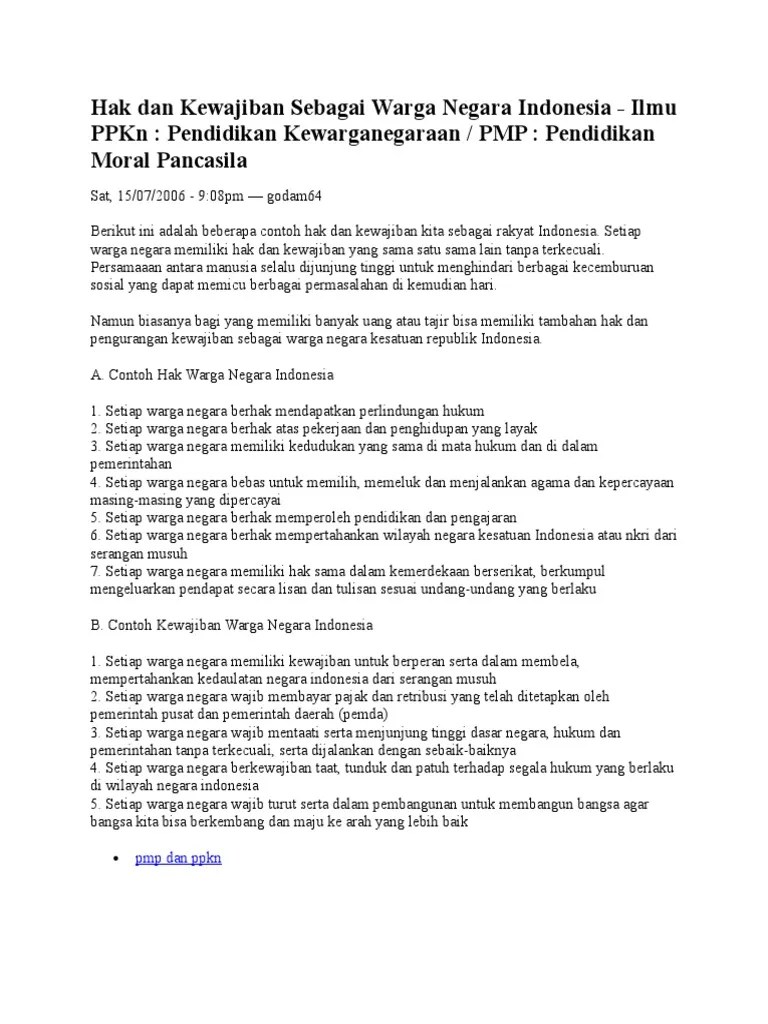 Hak Dan Kewajiban Sebagai Warga Negara Indonesia | PDF