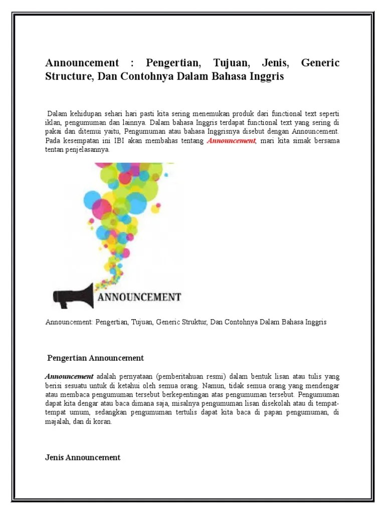 Pengertian Announcement Dalam Bahasa Inggris – Nasi