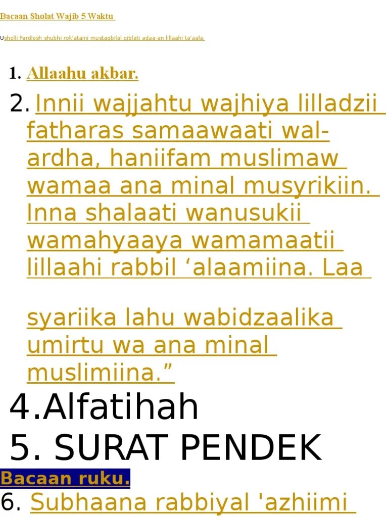 Bacaan Sholat Wajib 5 Waktu | PDF