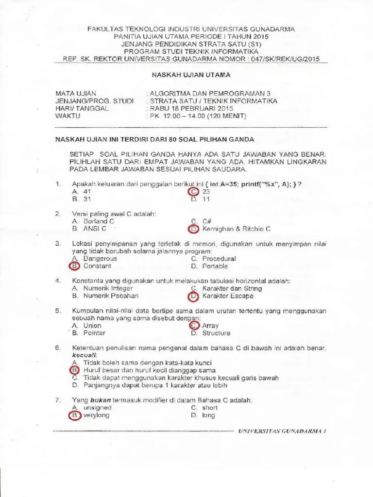 Ujian Utama (UU) AP3 2015 Univ - Gunadarma | PDF