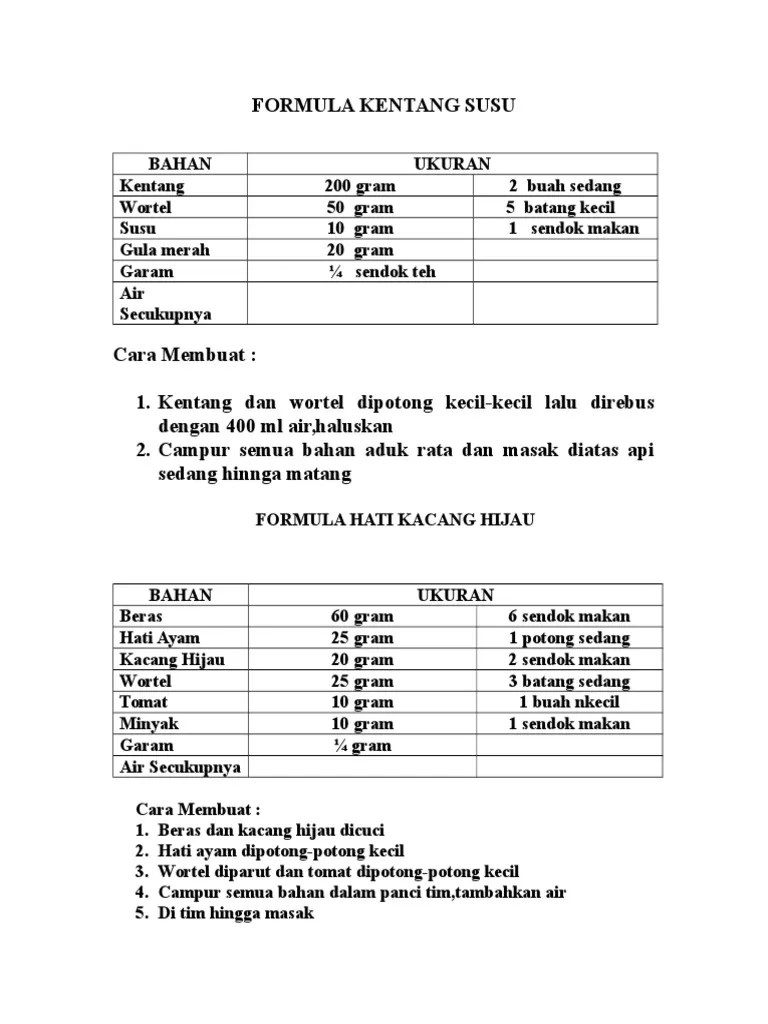 Formula Kentang Susu | PDF