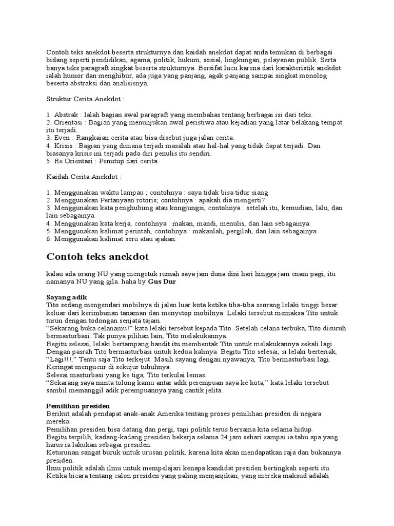 Contoh Teks Anekdot Beserta Strukturnya Dan Kaidah Anekdot Dapat Anda  Temukan Di Berbagai Bidang Seperti Pendidikan | PDF