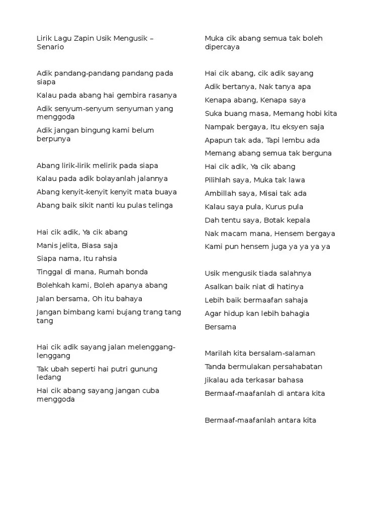 Lirik Lagu Zapin Melayu