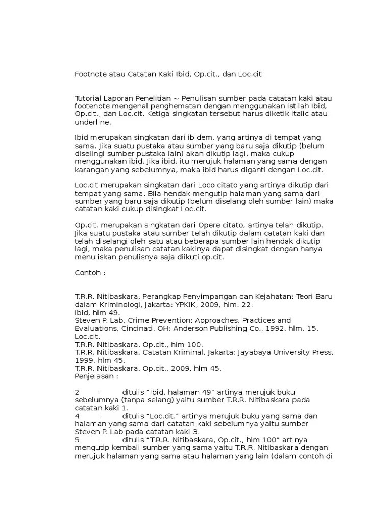Footnote Atau Catatan Kaki Ibid