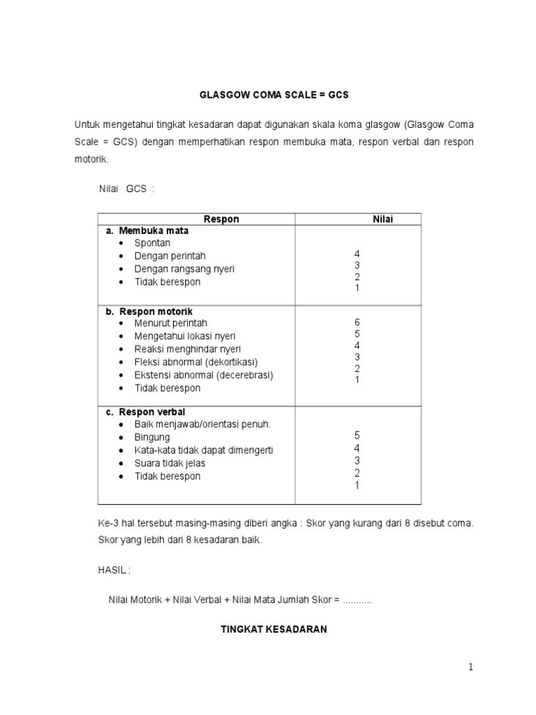 GCS, CSS, Tingkat Kesadaran, Kekuatan Otot | PDF