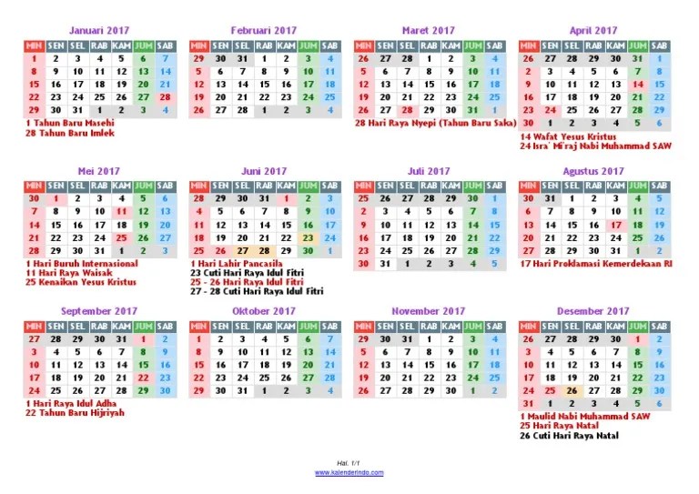Kalender Masehi 2017 Simple | PDF