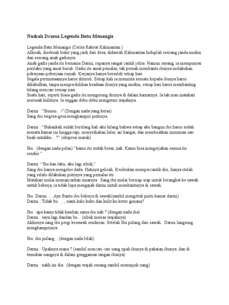 Contoh Naskah Drama Legenda Batu Menangis – Sekali