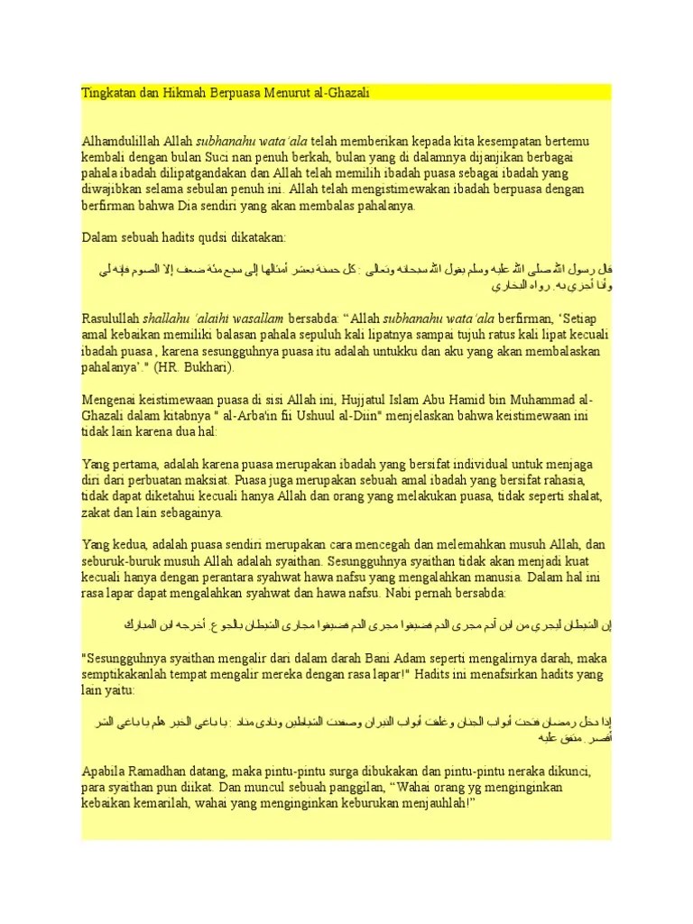 Tingkatan Dan Hikmah Berpuasa Menurut Al | PDF