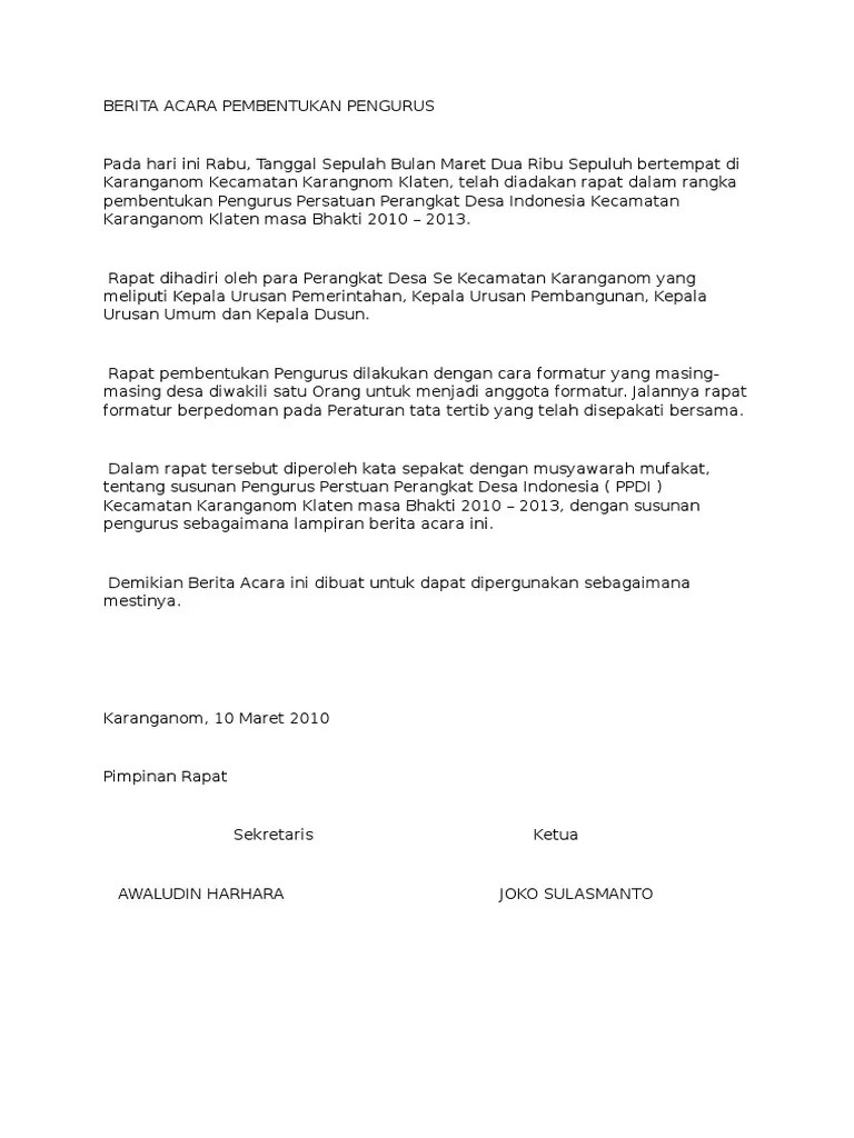 Berita Acara Pembentukan Pengurus | PDF