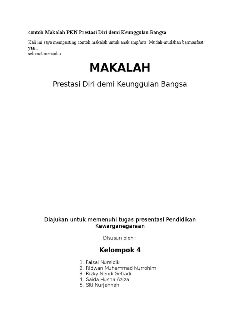 Contoh Makalah PKN Prestasi Diri Demi Keunggulan Bangsa | PDF