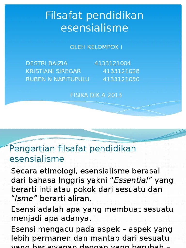 Filsafat Pendidikan Esensialisme | PDF