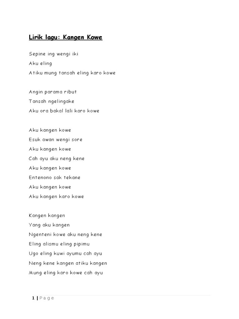 Lirik Lagu Aku Tresno Karo Kowe Chord