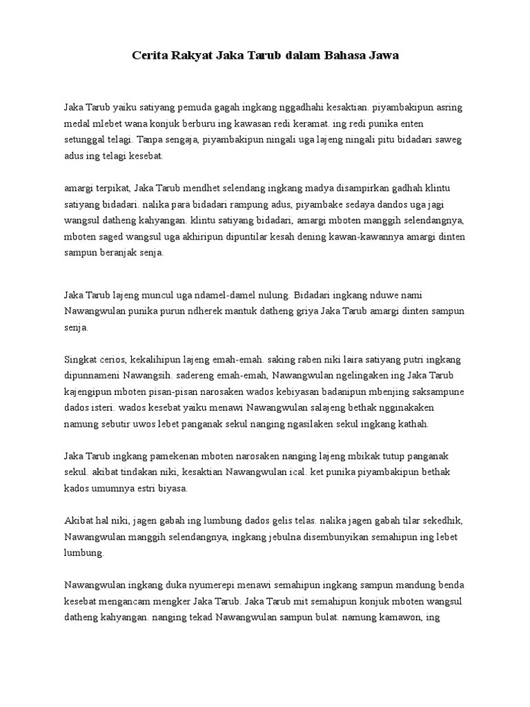 Cerita Rakyat Jaka Tarub Dalam Bahasa Jawa | PDF