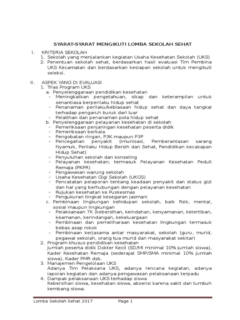 Syarat-Syarat Mengikuti Lomba Sekolah Sehat | PDF