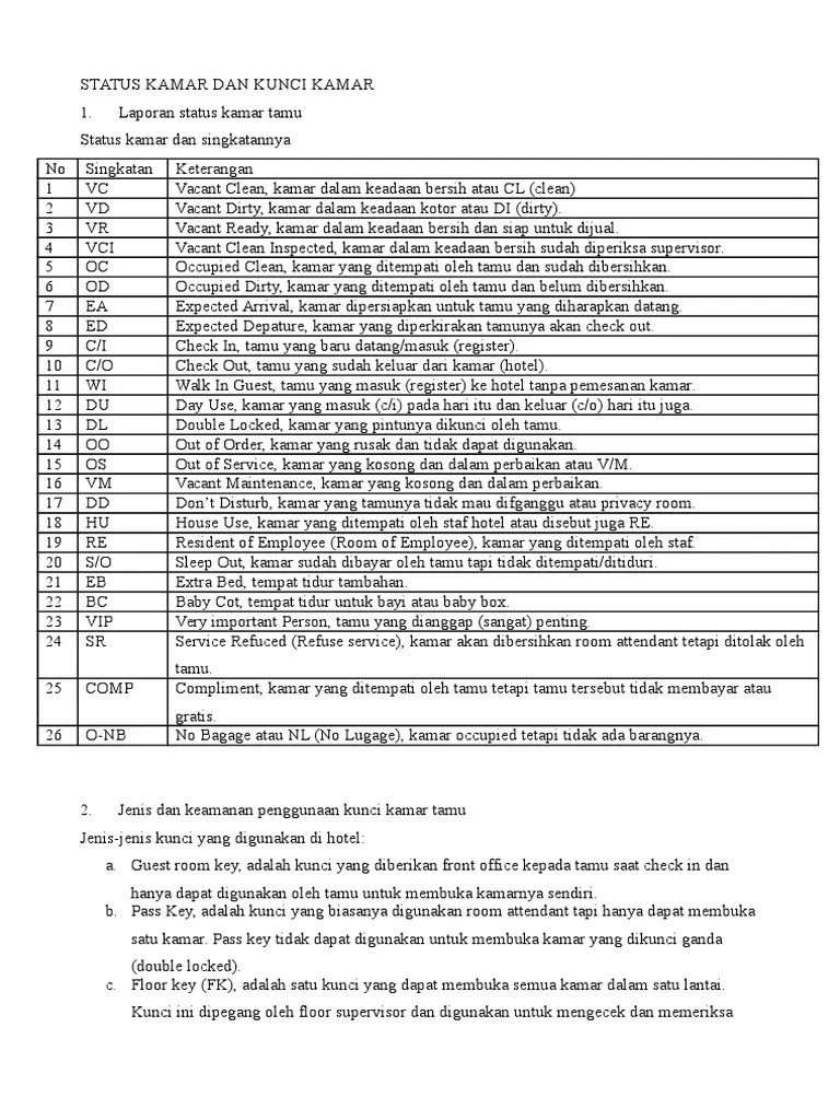Status Kamar Dan Kunci Kamar | PDF