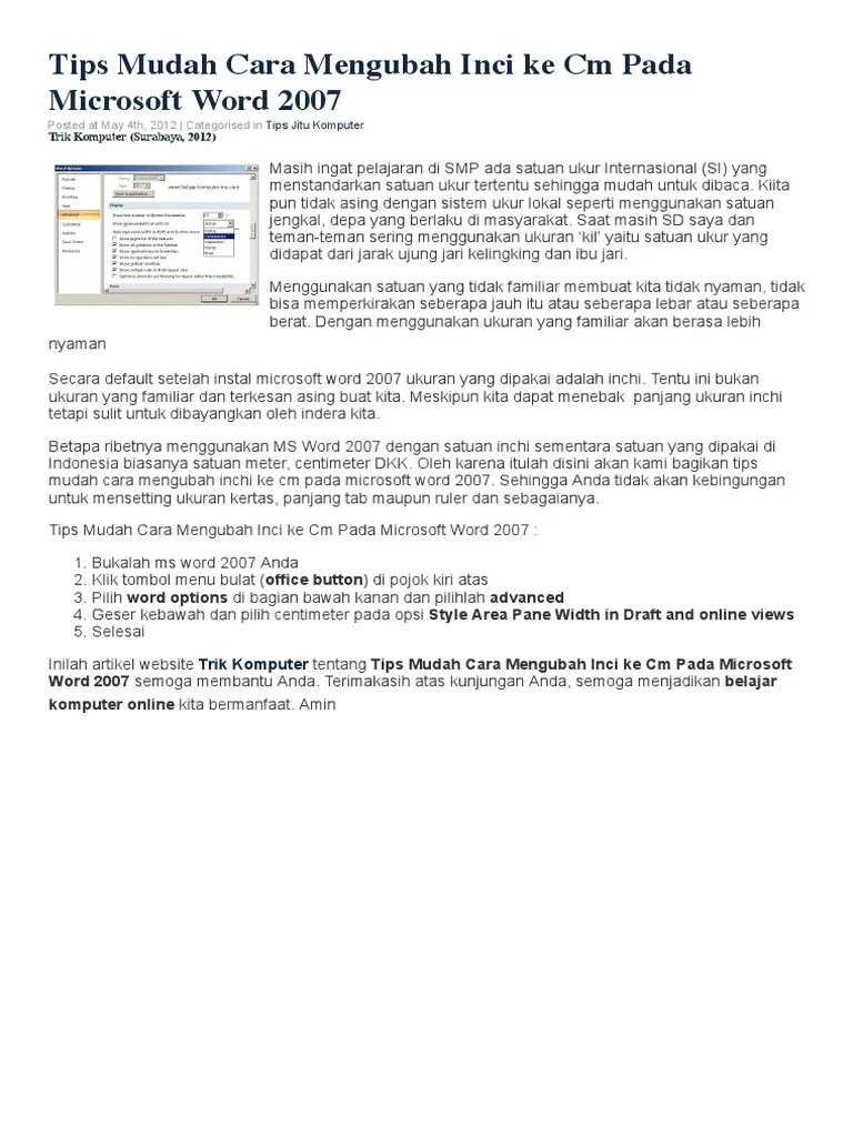 Merubah Ukuran Inchi Ke Cm Di Word 2007 - Berbagai Ukuran