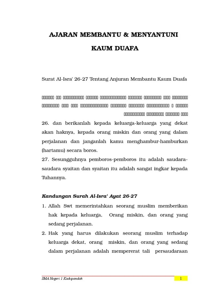 Makalah Agama Anjuran Membantu Kaum Duafa