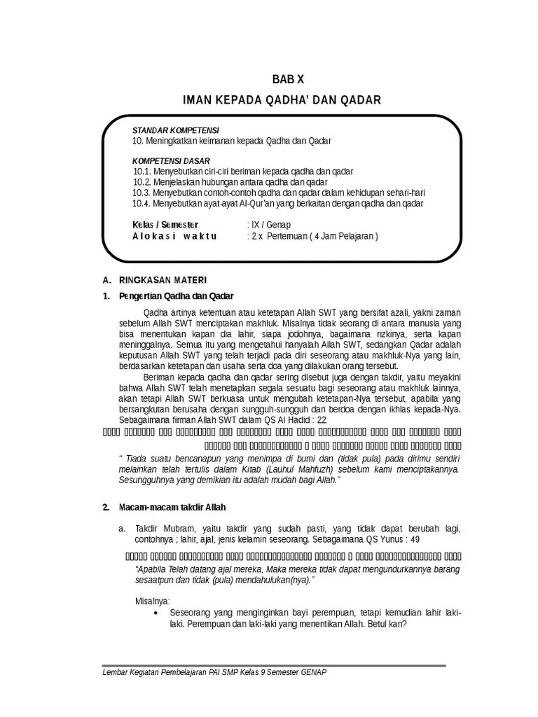 10 Aqidah Iman Kepada Qadha Dan Qadar | PDF