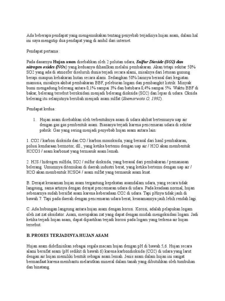 Ada Beberapa Pendapat Yang Mengemukakan Tentang Penyebab Terjadinya Hujan  Asam | PDF