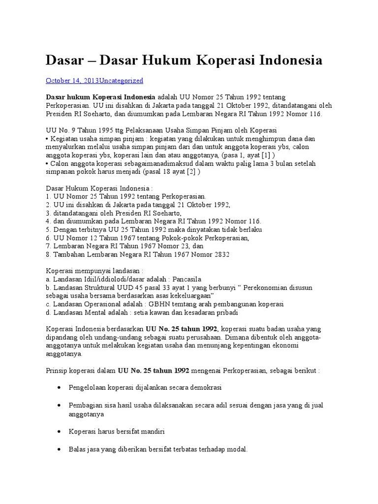 Dasar Hukum Koperasi | PDF