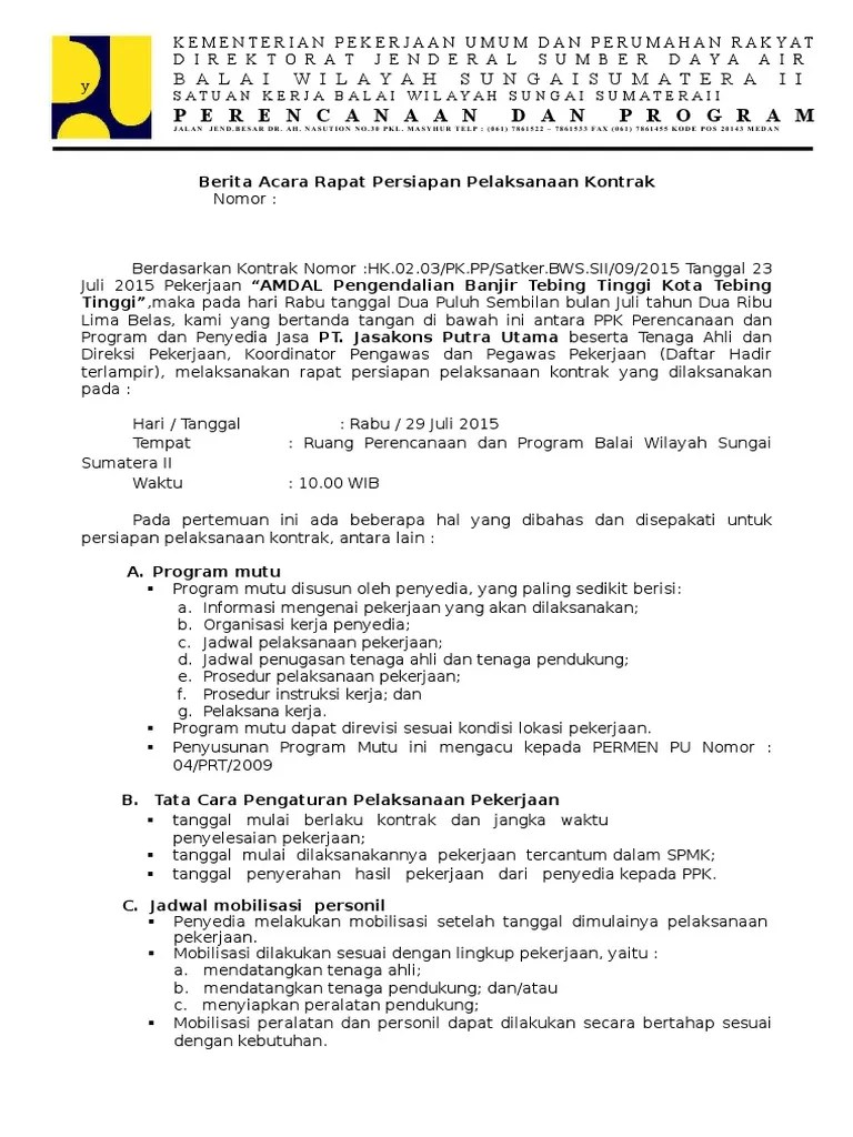 Berita Acara Amdal Tebing Tinggi Pelaksanaan Kontrak | PDF