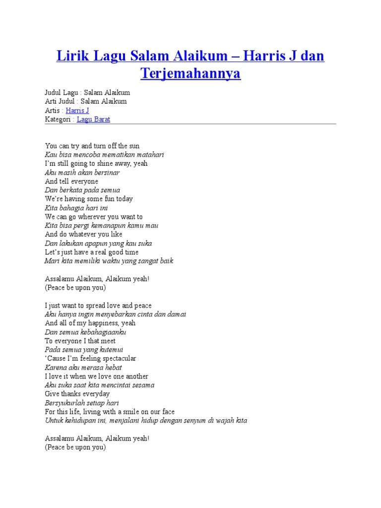 Lirik Lagu Assalamualaikum Harris J Dan Artinya