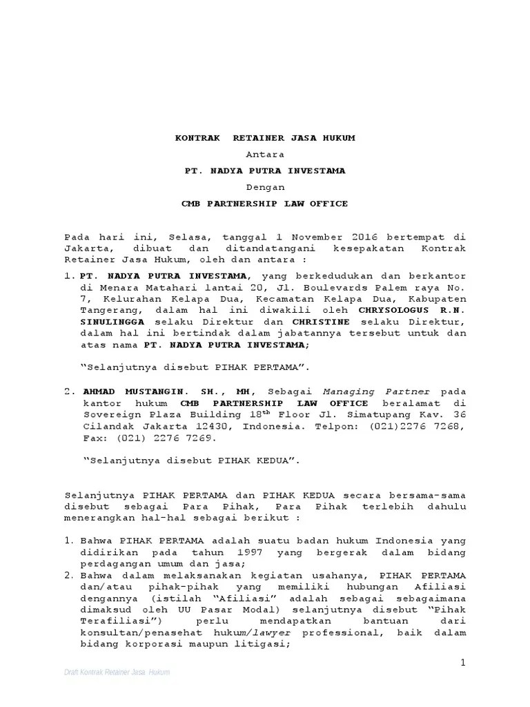 Draft Kontrak Retainer CMB - Pt. Nadya Putra Investama | PDF