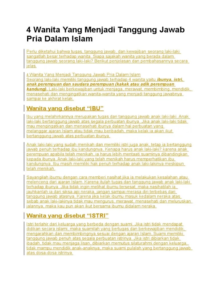 4 Wanita Yang Menjadi Tanggung Jawab Pria Dalam Islam | PDF