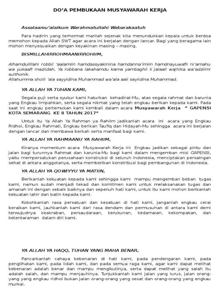 Doa Pembukaan Musyawarah Kerja Gapensi Ke-8 | PDF