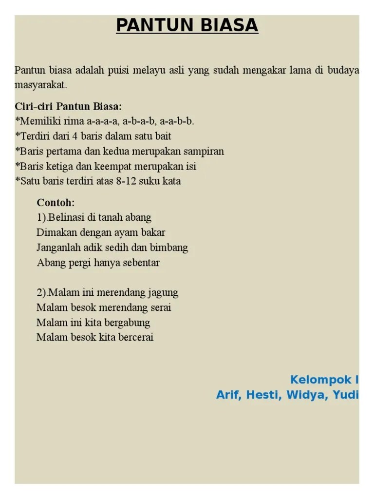Kelompok 1 Pantun Biasa | PDF