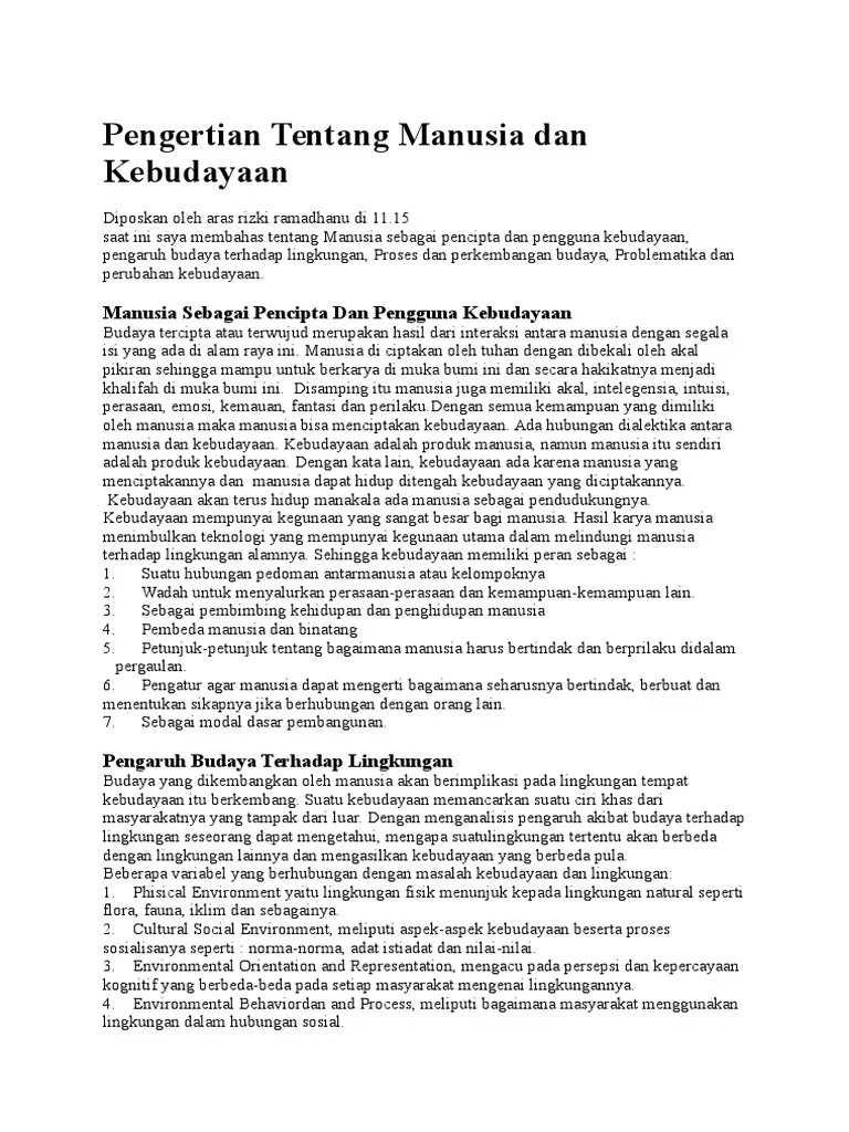Pengertian Tentang Manusia Dan Kebudayaan | PDF