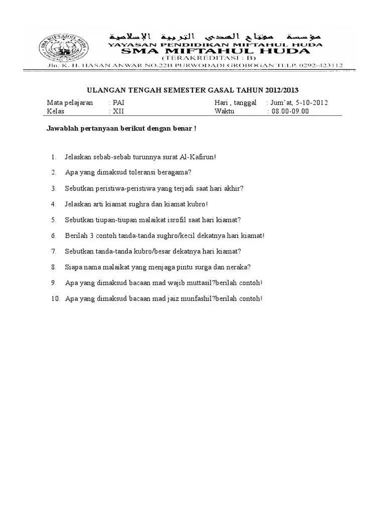 Soal Mid PAI Kelas XII | PDF