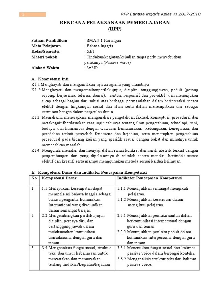 Contoh Rpp Passive Voice Sma