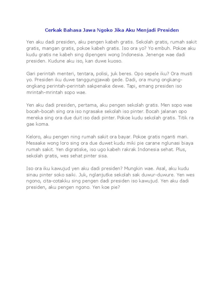 Cerkak Bahasa Jawa Ngoko Jika Aku Menjadi Presiden | PDF