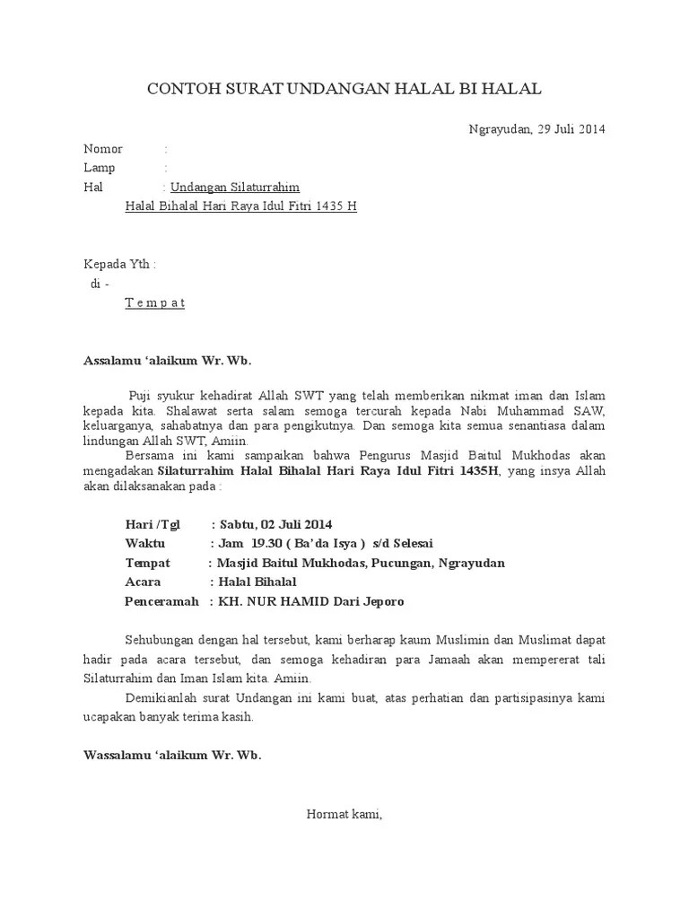 Contoh Surat Undangan Halal Bi Halal | PDF