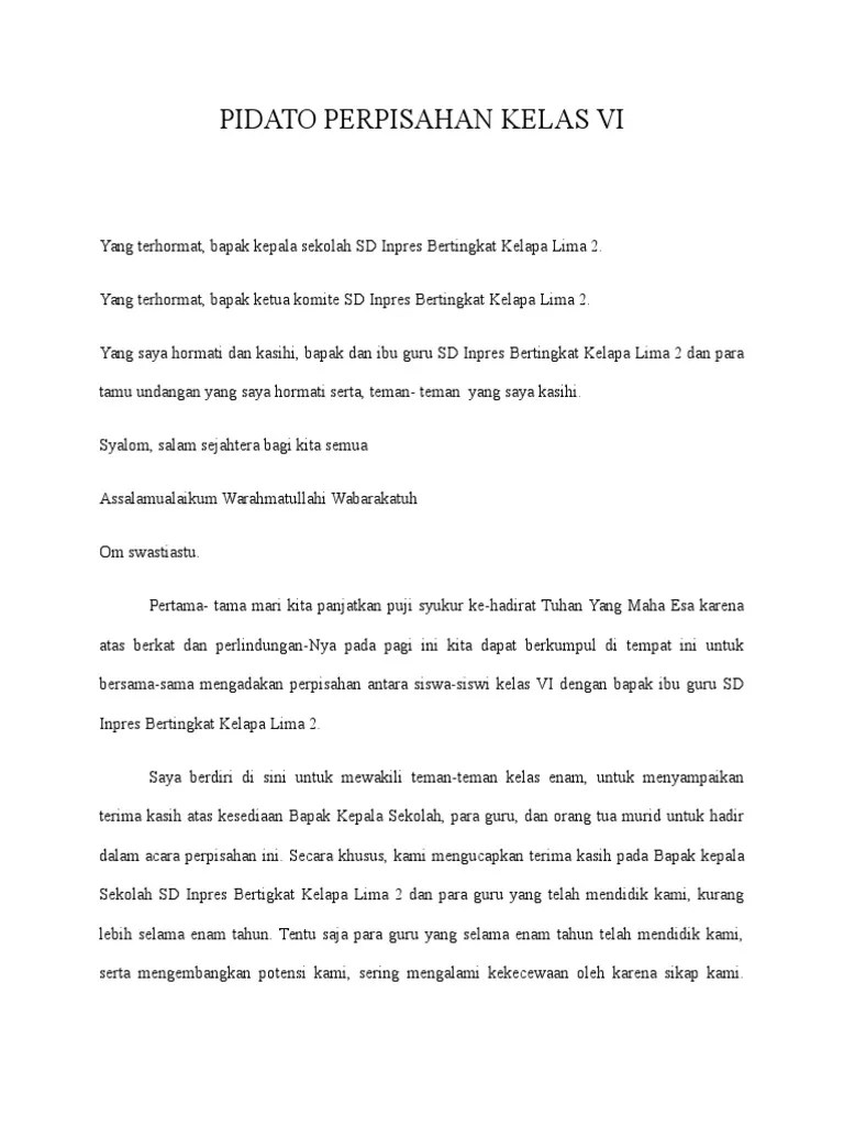 Pidato Perpisahan Kelas Vi | PDF