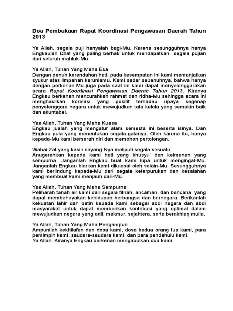 Doa Pembukaan Acara Rakorwasda Tahun 2013 | PDF