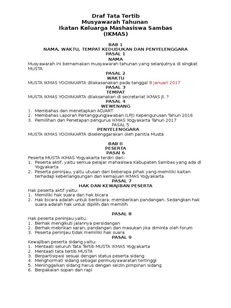 Tata Tertib Sidang Umum IKMAS Yogyakarta | PDF