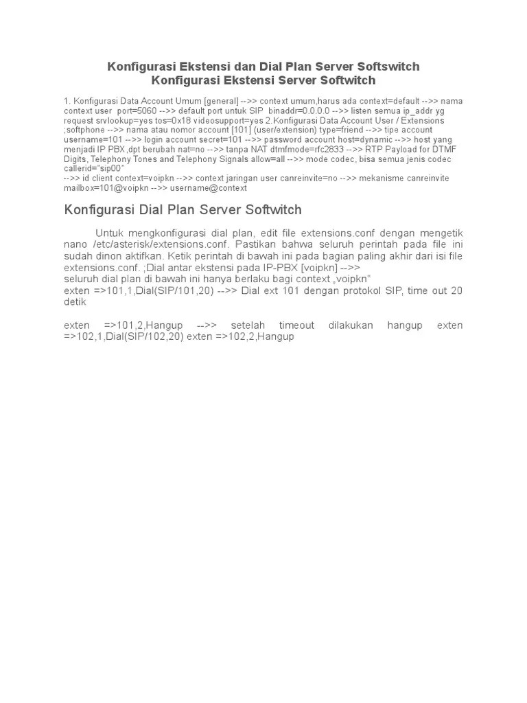 Konfigurasi Ekstensi Dan Dial Plan Server Softswitch
