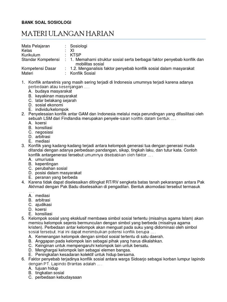 Bank Soal Sosiologi-XI Konflik Sosial | PDF
