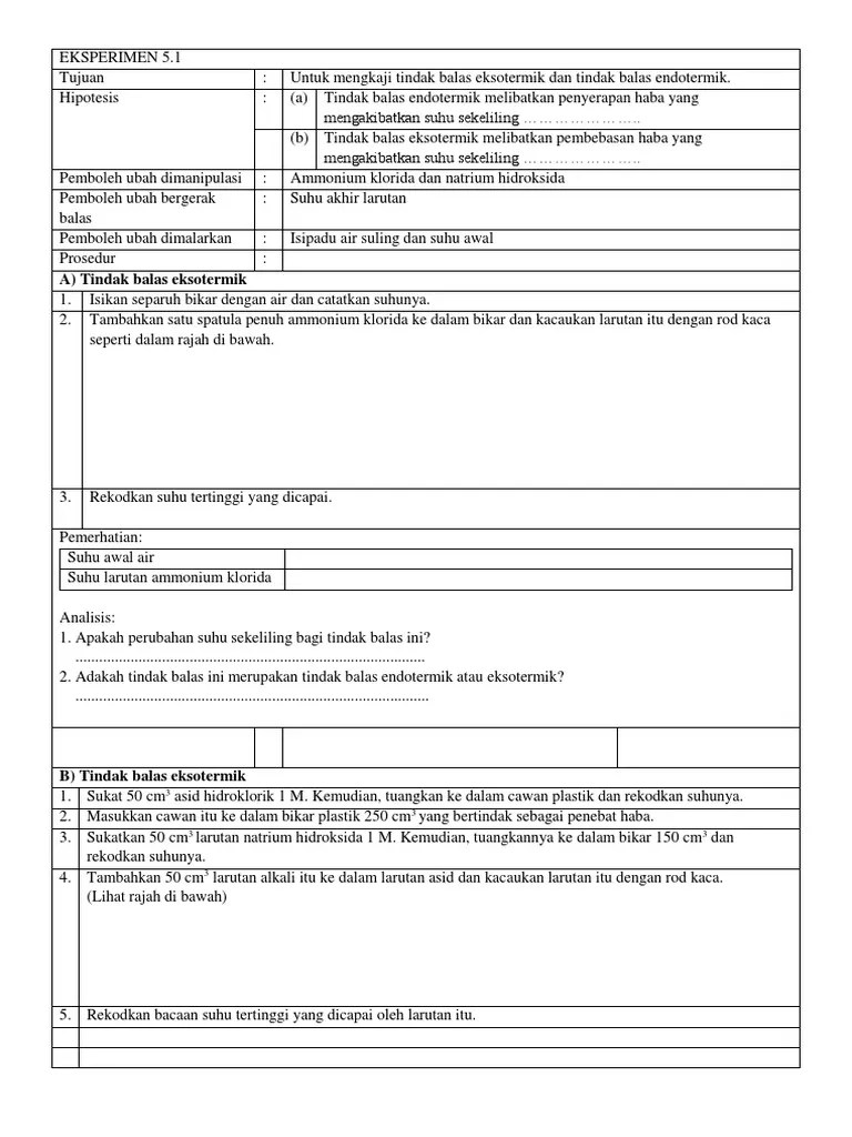 Eksperimen Eksotermik Dan Endotermik | PDF