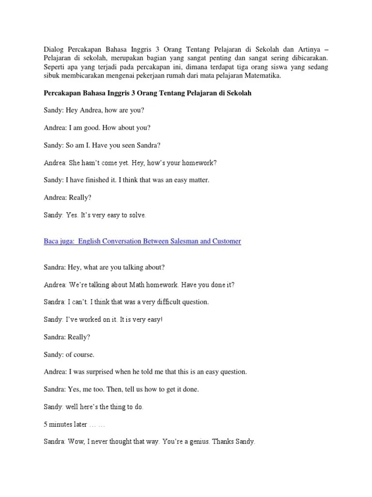 Dialog Percakapan Bahasa Inggris 3 Orang – Nasi