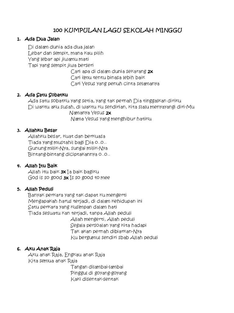 100 Kumpulan Lagu Sekolah Minggu | PDF
