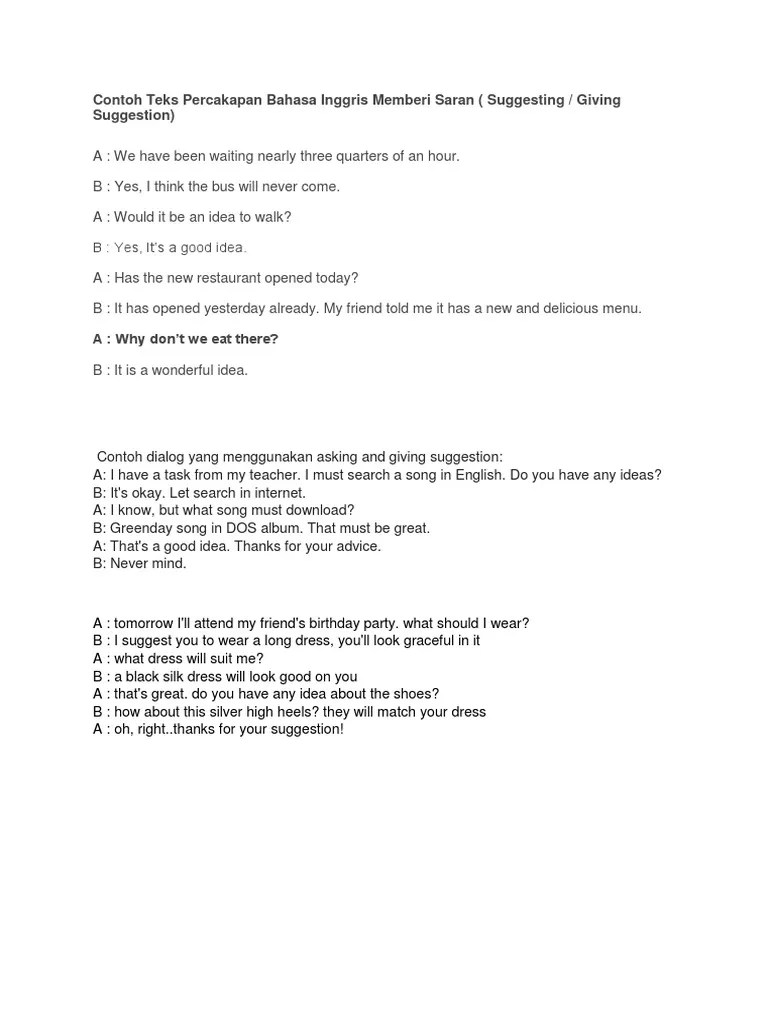 Percakapan Bahasa Inggris Tentang Saran – Python