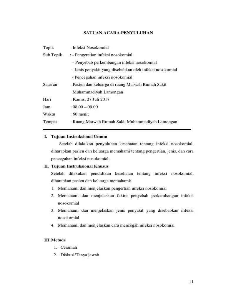 Satuan Acara Penyuluhan Infeksi Nosokomial | PDF